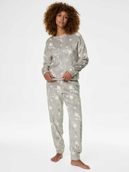 Marks & Spencer Bedrucktes Fleece-Pyjama-Set Marks & Spencer grau