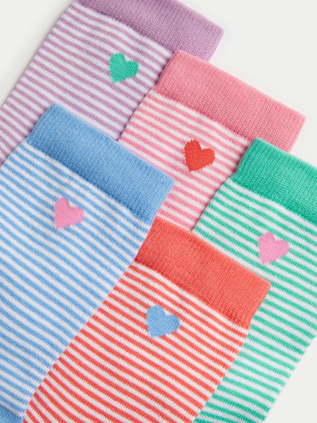 Marks & Spencer Fünf Paar gestreifte Socken für Mädchen in Grün, Rosa, Lila, Rot und Blau von Marks & Spencer