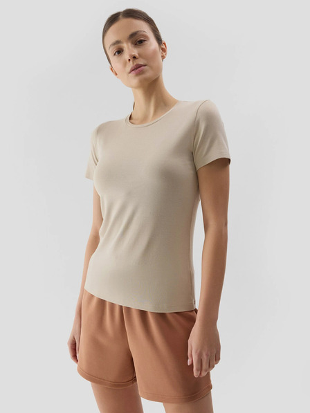 4F Unifarbenes, schmales Damen-T-Shirt 4F