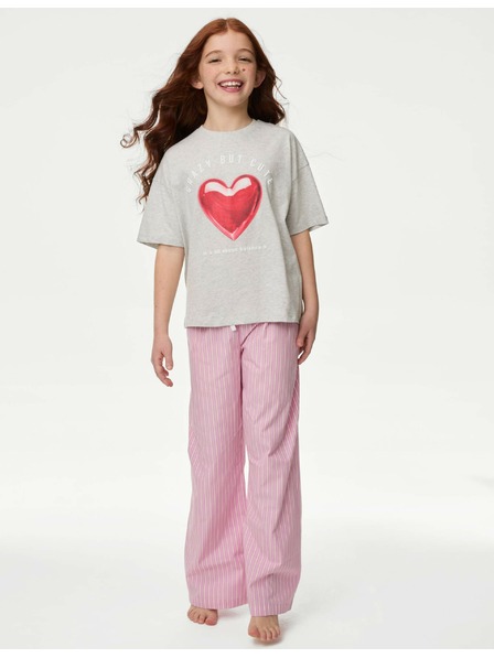 Marks & Spencer Pyjama mit Herzchenaufdruck aus reiner Baumwolle (3-16 Jahre) Marks & Spencer grau