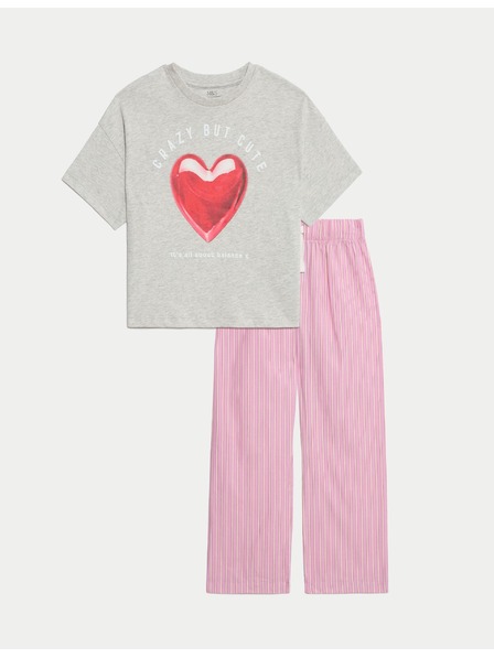 Marks & Spencer Pyjama mit Herzchenaufdruck aus reiner Baumwolle (3-16 Jahre) Marks & Spencer grau