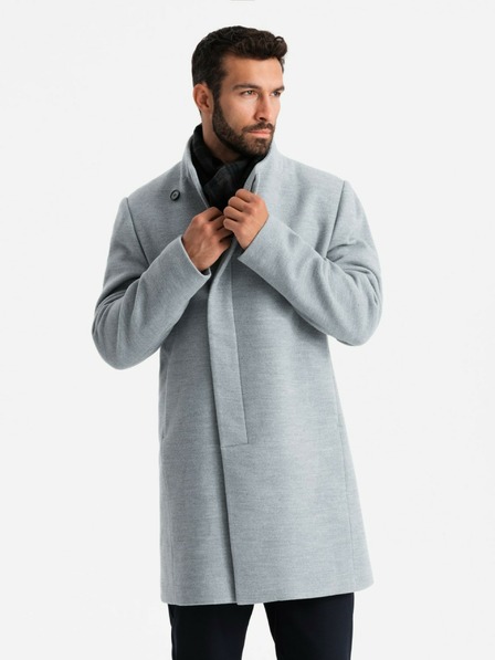 Ombre Clothing Herren Parka-Mantel mit hohem Kragen und asymmetrischem Verschluss Grau Ombre Kleidung
