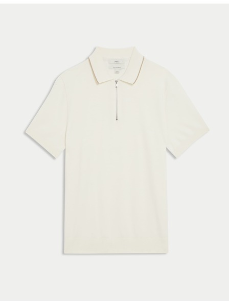 Marks & Spencer Gestricktes Poloshirt mit halbem Reißverschluss, mit hohem Baumwollanteil Marks & Spencer creme