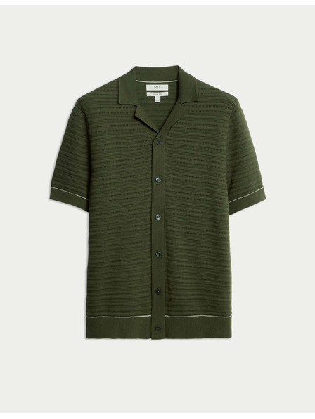 Marks & Spencer Knitted polo shirt with texture and high cotton content Marks & Spencer green