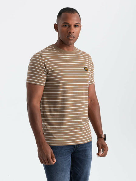 Ombre Clothing Gestreiftes Herren-T-Shirt mit Aufnäher Ombre Clothing