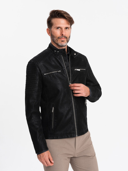 Ombre Clothing Herren-Retro-Bikerjacke mit Stehkragen Ombre Clothing V2 OM-JAFL-0197