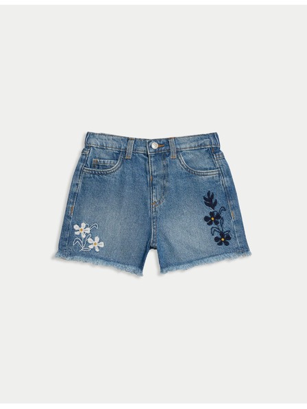 Marks & Spencer Denim shorts with embroidery (2-8 years) by Marks & Spencer in navy blue